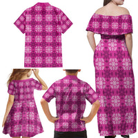 Pink Hawaiian Quilt Family Matching Off Shoulder Maxi Dress and Hawaiian Shirt Hawaii Pineapple Monstera Palaka Motifs LT14 - Polynesian Pride