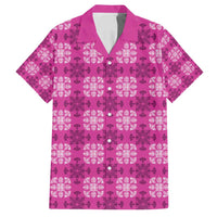 Pink Hawaiian Quilt Family Matching Off Shoulder Maxi Dress and Hawaiian Shirt Hawaii Pineapple Monstera Palaka Motifs LT14 Dad's Shirt - Short Sleeve Pink - Polynesian Pride