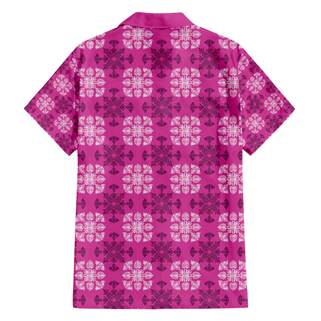 Pink Hawaiian Quilt Family Matching Off Shoulder Maxi Dress and Hawaiian Shirt Hawaii Pineapple Monstera Palaka Motifs LT14 - Polynesian Pride