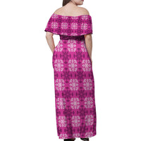 Pink Hawaiian Quilt Family Matching Off Shoulder Maxi Dress and Hawaiian Shirt Hawaii Pineapple Monstera Palaka Motifs LT14 - Polynesian Pride