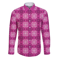 Pink Hawaiian Quilt Family Matching Puletasi and Hawaiian Shirt Hawaii Pineapple Monstera Palaka Motifs LT14 Dad's Shirt - Long Sleeve Pink - Polynesian Pride