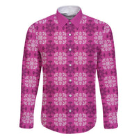 Pink Hawaiian Quilt Family Matching Summer Maxi Dress and Hawaiian Shirt Hawaii Pineapple Monstera Palaka Motifs LT14 Dad's Shirt - Long Sleeve Pink - Polynesian Pride
