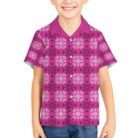 Pink Hawaiian Quilt Family Matching Summer Maxi Dress and Hawaiian Shirt Hawaii Pineapple Monstera Palaka Motifs LT14 Son's Shirt Pink - Polynesian Pride