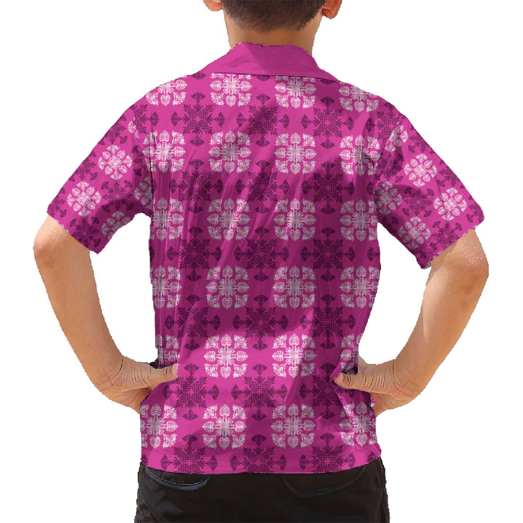 Pink Hawaiian Quilt Family Matching Tank Maxi Dress and Hawaiian Shirt Hawaii Pineapple Monstera Palaka Motifs LT14 - Polynesian Pride