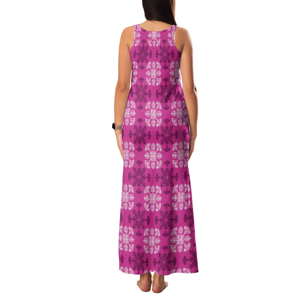 Pink Hawaiian Quilt Family Matching Tank Maxi Dress and Hawaiian Shirt Hawaii Pineapple Monstera Palaka Motifs LT14 - Polynesian Pride