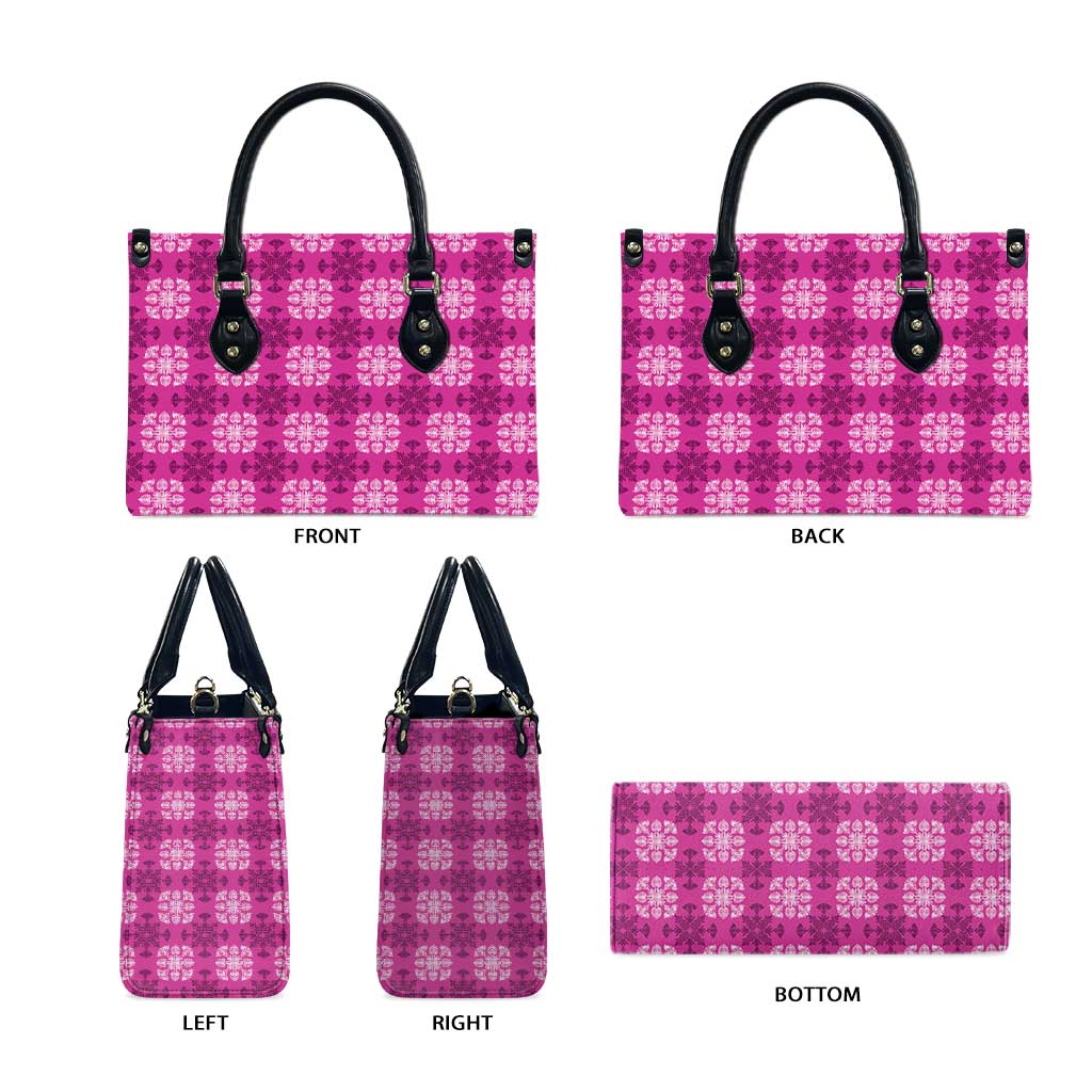 Pink Hawaiian Quilt Leather Bag Hawaii Pineapple Monstera Palaka Motifs - Polynesian Pride