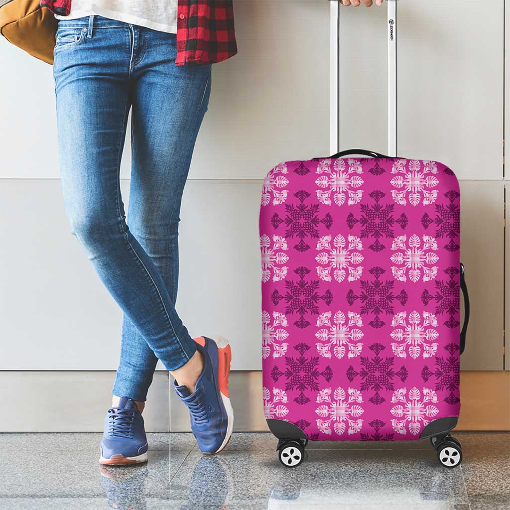 Pink Hawaiian Quilt Luggage Cover Hawaii Pineapple Monstera Palaka Motifs - Polynesian Pride