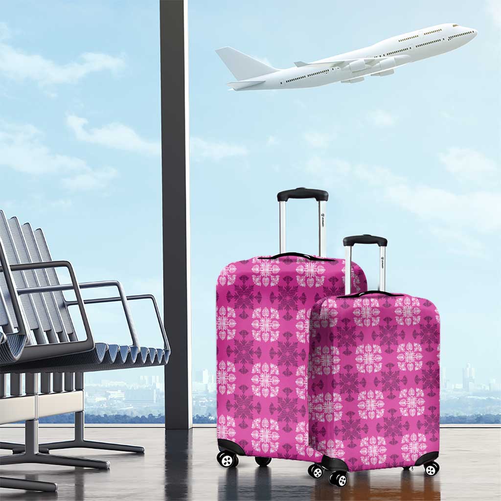 Pink Hawaiian Quilt Luggage Cover Hawaii Pineapple Monstera Palaka Motifs - Polynesian Pride