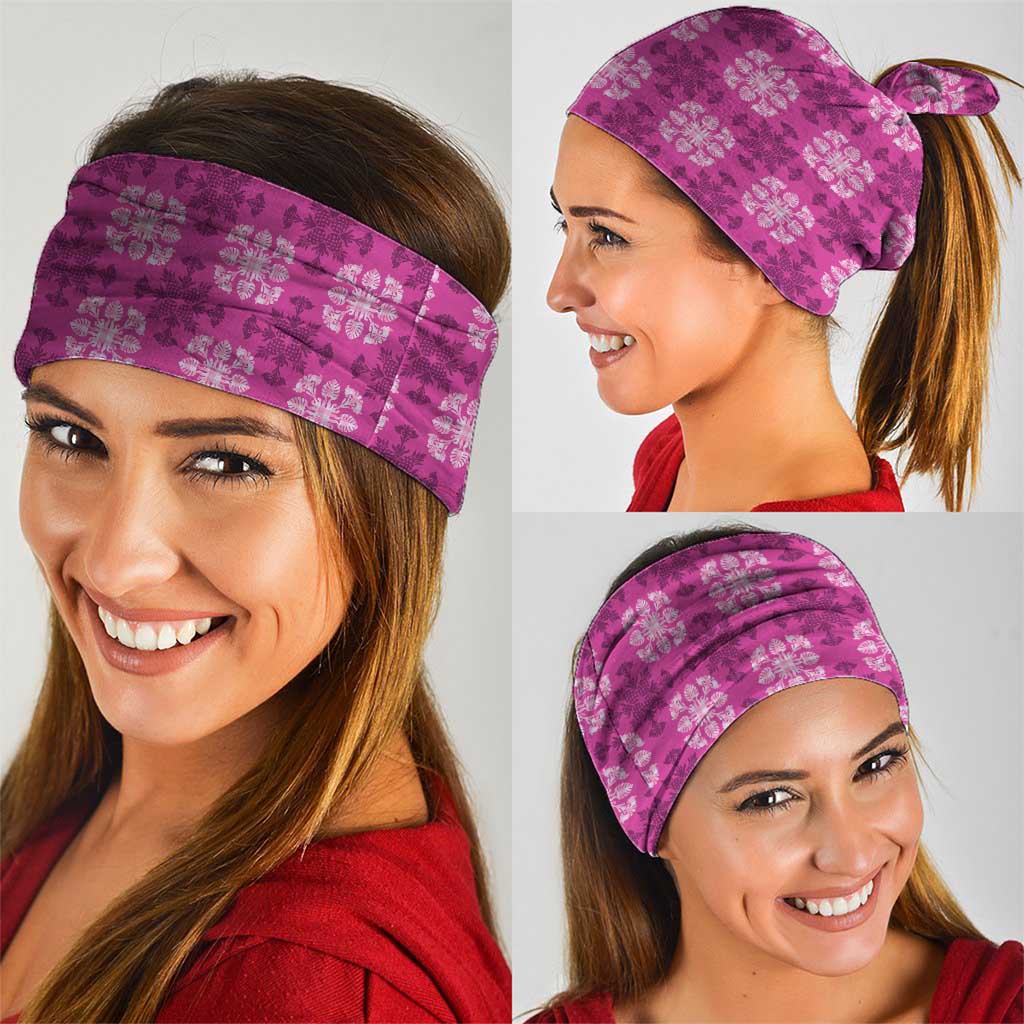 Pink Hawaiian Quilt Neck Gaiter Hawaii Pineapple Monstera Palaka Motifs - Polynesian Pride