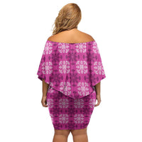Pink Hawaiian Quilt Off Shoulder Short Dress Hawaii Pineapple Monstera Palaka Motifs - Polynesian Pride