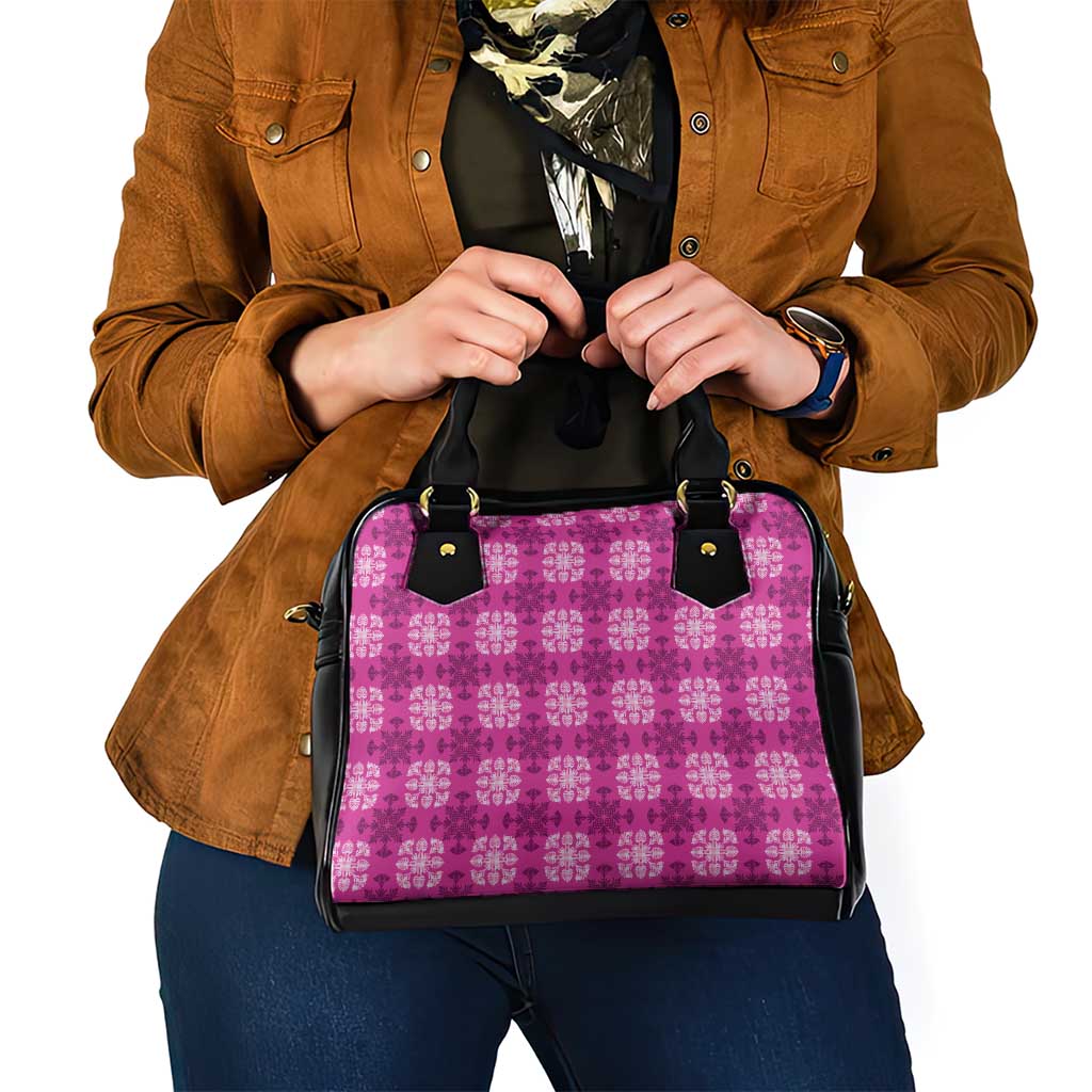 Pink Hawaiian Quilt Shoulder Handbag Hawaii Pineapple Monstera Palaka Motifs - Polynesian Pride