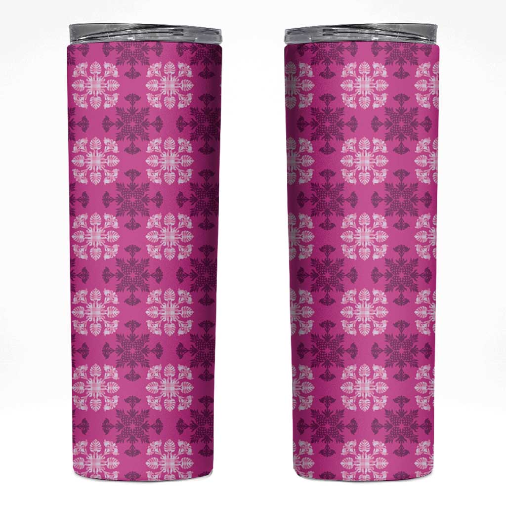 Pink Hawaiian Quilt Skinny Tumbler Hawaii Pineapple Monstera Palaka Motifs LT14 Pink - Polynesian Pride