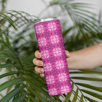 Pink Hawaiian Quilt Skinny Tumbler Hawaii Pineapple Monstera Palaka Motifs LT14 - Polynesian Pride