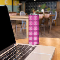 Pink Hawaiian Quilt Skinny Tumbler Hawaii Pineapple Monstera Palaka Motifs LT14 - Polynesian Pride