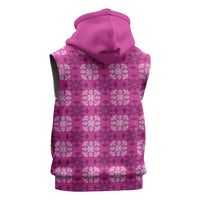 Pink Hawaiian Quilt Sleeveless Hoodie Hawaii Pineapple Monstera Palaka Motifs - Polynesian Pride