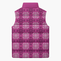 Pink Hawaiian Quilt Sleeveless Puffer Jacket Hawaii Pineapple Monstera Palaka Motifs - Polynesian Pride