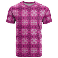 Pink Hawaiian Quilt T Shirt Hawaii Pineapple Monstera Palaka Motifs - Polynesian Pride