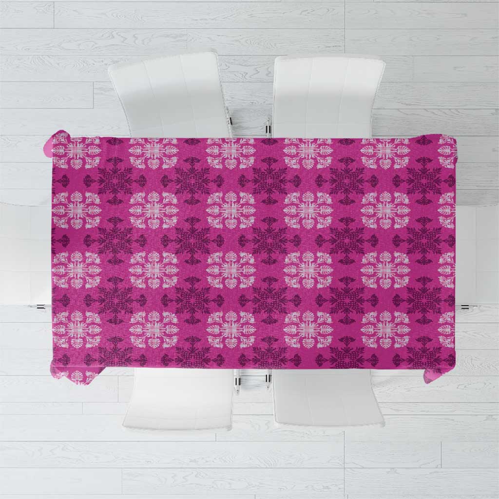 Pink Hawaiian Quilt Tablecloth Hawaii Pineapple Monstera Palaka Motifs - Polynesian Pride