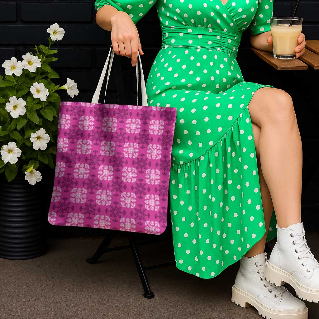 Pink Hawaiian Quilt Tote Bag Hawaii Pineapple Monstera Palaka Motifs - Polynesian Pride
