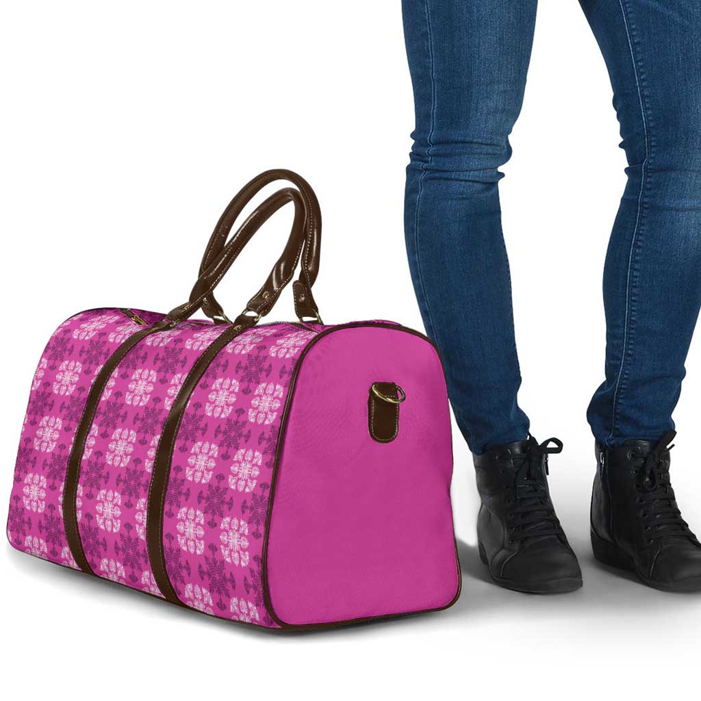 Pink Hawaiian Quilt Travel Bag Hawaii Pineapple Monstera Palaka Motifs - Polynesian Pride