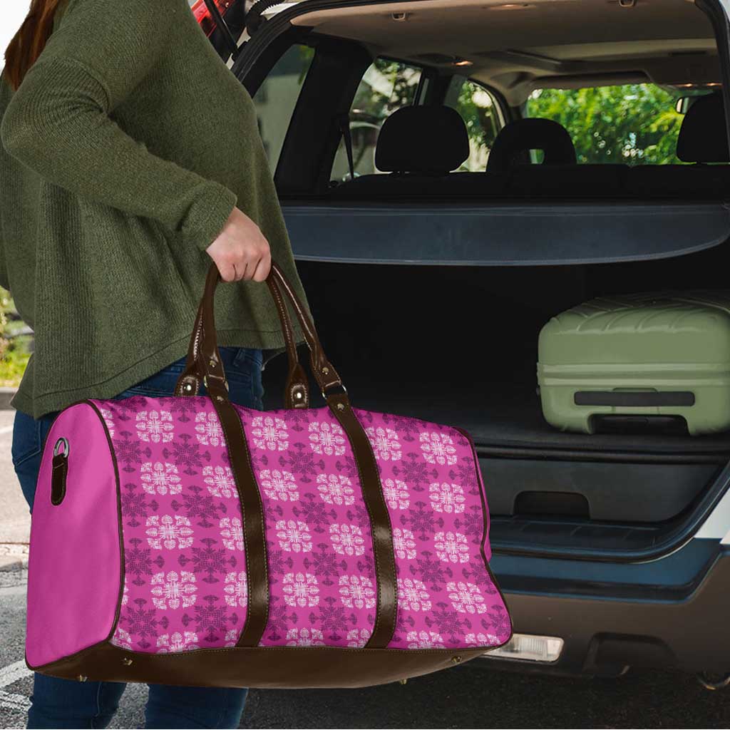 Pink Hawaiian Quilt Travel Bag Hawaii Pineapple Monstera Palaka Motifs - Polynesian Pride