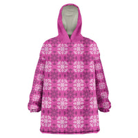 Pink Hawaiian Quilt Wearable Blanket Hoodie Hawaii Pineapple Monstera Palaka Motifs LT14 One Size Pink - Polynesian Pride