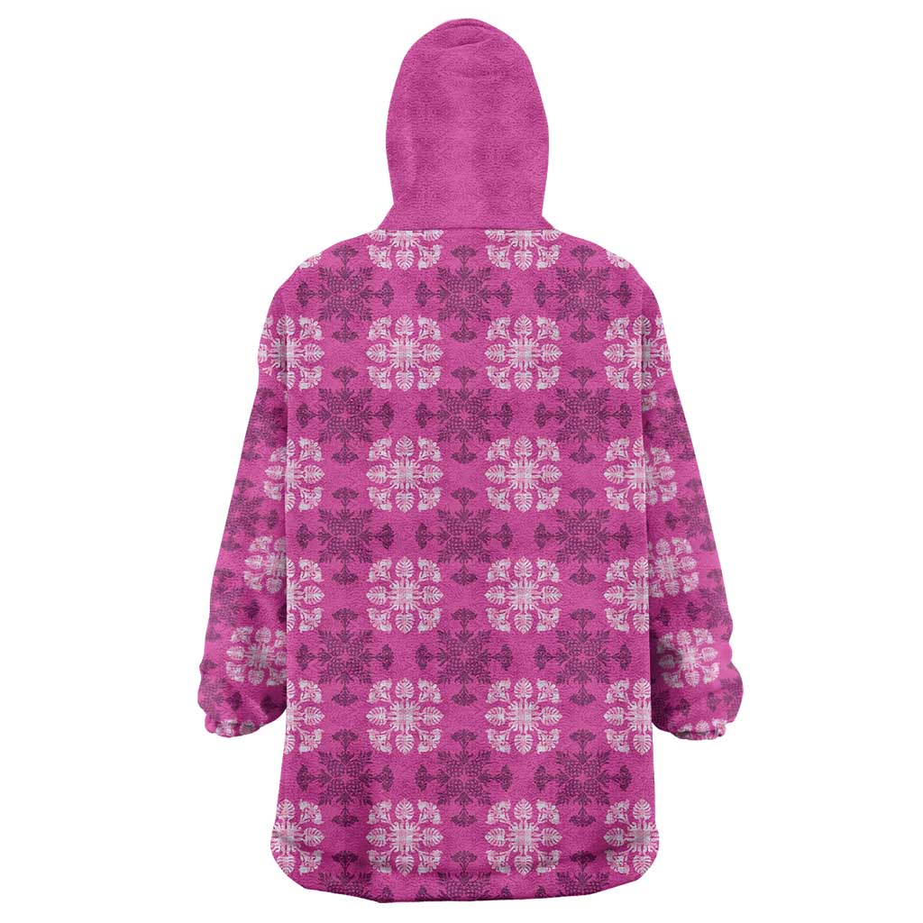Pink Hawaiian Quilt Wearable Blanket Hoodie Hawaii Pineapple Monstera Palaka Motifs LT14 - Polynesian Pride