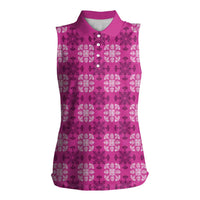 Pink Hawaiian Quilt Women Sleeveless Polo Shirt Hawaii Pineapple Monstera Palaka Motifs LT14 Female Pink - Polynesian Pride