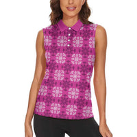 Pink Hawaiian Quilt Women Sleeveless Polo Shirt Hawaii Pineapple Monstera Palaka Motifs LT14 - Polynesian Pride