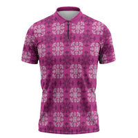 Pink Hawaiian Quilt Zipper Polo Shirt Hawaii Pineapple Monstera Palaka Motifs LT14 Pink - Polynesian Pride