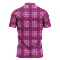 Pink Hawaiian Quilt Zipper Polo Shirt Hawaii Pineapple Monstera Palaka Motifs LT14 - Polynesian Pride