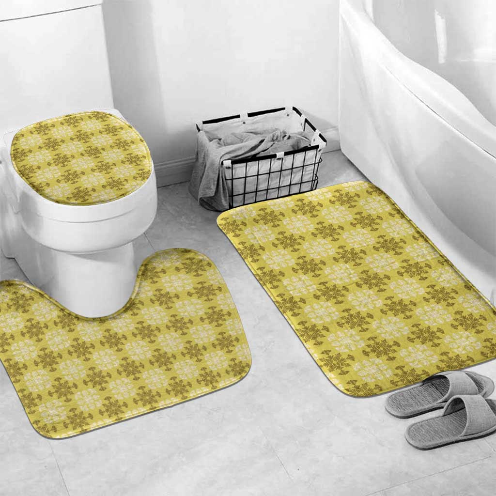 Yellow Hawaiian Quilt Bathroom Set Hawaii Pineapple Monstera Palaka Motifs - Polynesian Pride