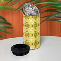 Yellow Hawaiian Quilt 4 in 1 Can Cooler Tumbler Hawaii Pineapple Monstera Palaka Motifs LT14 - Polynesian Pride