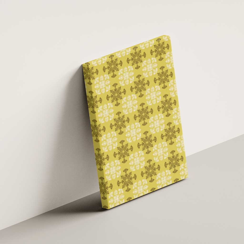 Yellow Hawaiian Quilt Canvas Wall Art Hawaii Pineapple Monstera Palaka Motifs - Polynesian Pride