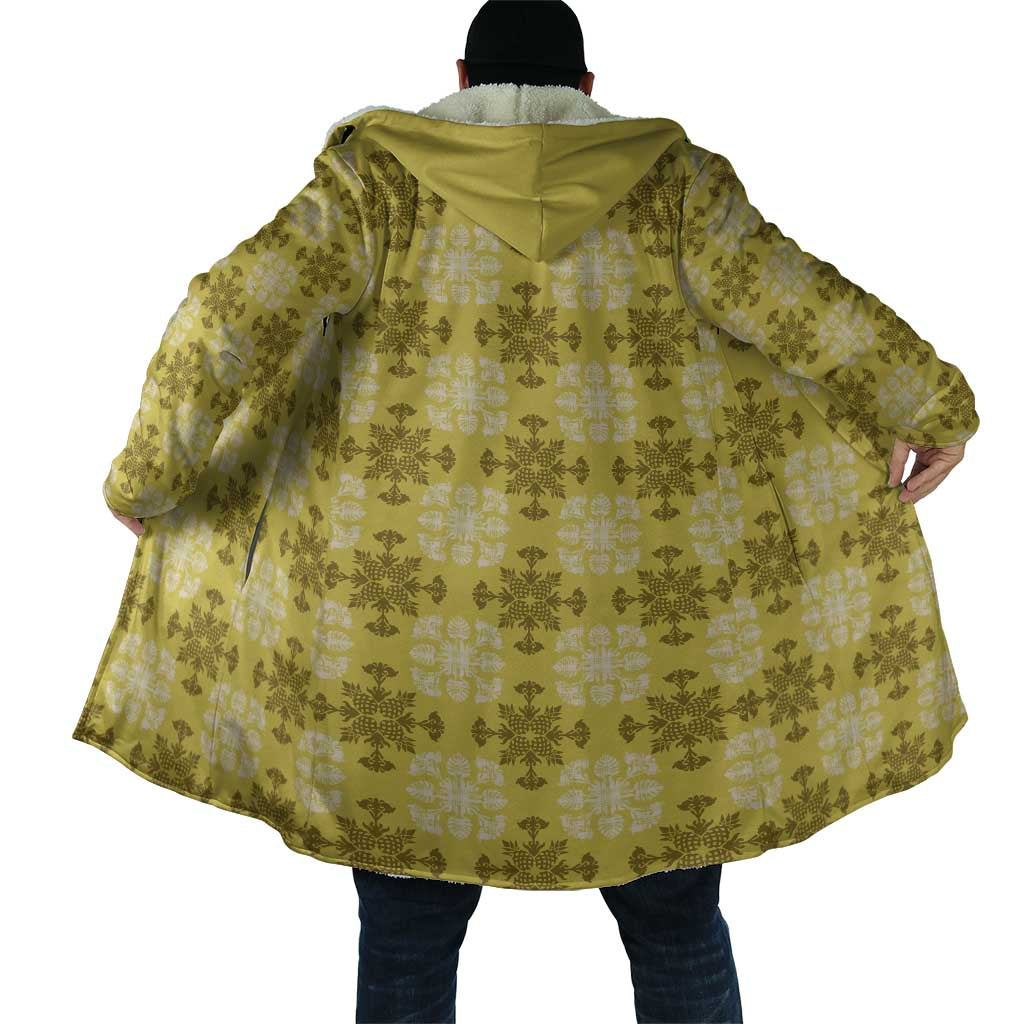 Yellow Hawaiian Quilt Cloak Hawaii Pineapple Monstera Palaka Motifs - Polynesian Pride