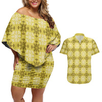 Yellow Hawaiian Quilt Couples Matching Off Shoulder Short Dress and Hawaiian Shirt Hawaii Pineapple Monstera Palaka Motifs LT14 Yellow - Polynesian Pride