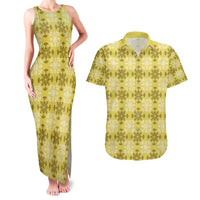Yellow Hawaiian Quilt Couples Matching Tank Maxi Dress and Hawaiian Shirt Hawaii Pineapple Monstera Palaka Motifs LT14 Yellow - Polynesian Pride