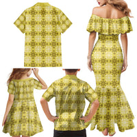 Yellow Hawaiian Quilt Family Matching Mermaid Dress and Hawaiian Shirt Hawaii Pineapple Monstera Palaka Motifs LT14 - Polynesian Pride