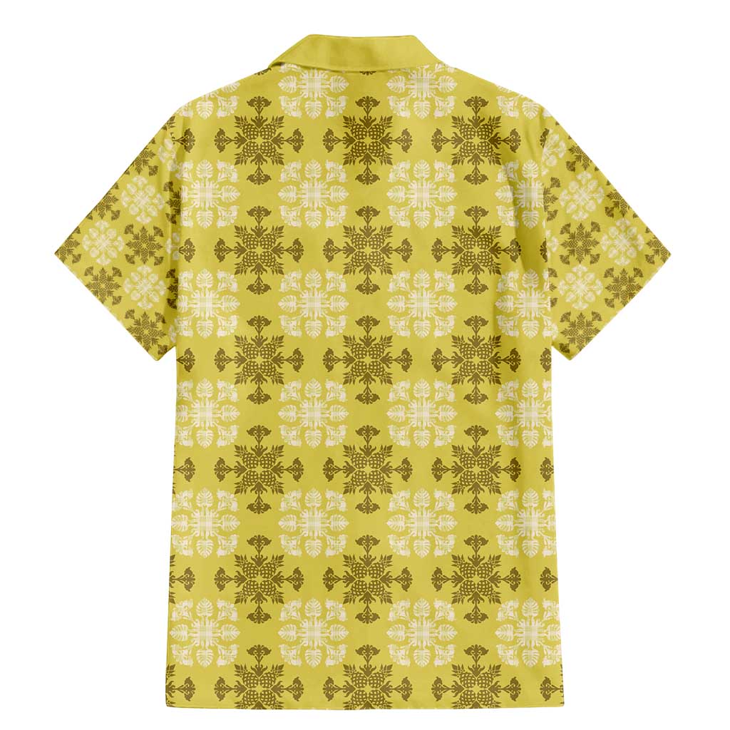 Yellow Hawaiian Quilt Family Matching Mermaid Dress and Hawaiian Shirt Hawaii Pineapple Monstera Palaka Motifs LT14 - Polynesian Pride