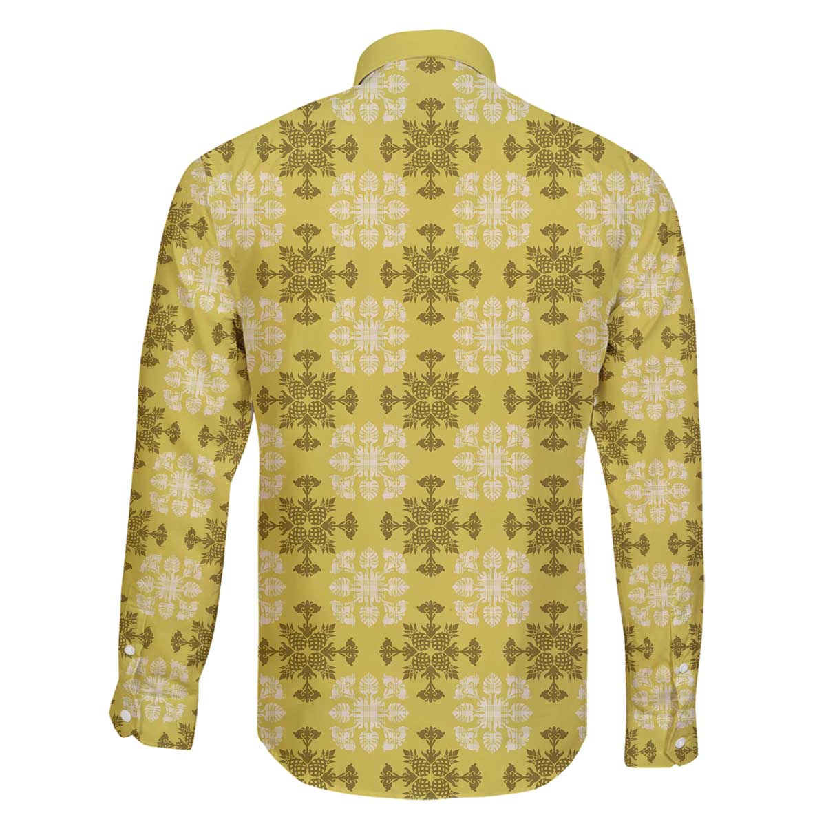 Yellow Hawaiian Quilt Family Matching Off The Shoulder Long Sleeve Dress and Hawaiian Shirt Hawaii Pineapple Monstera Palaka Motifs LT14 - Polynesian Pride