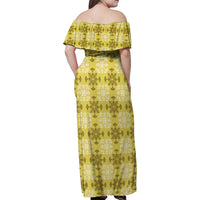 Yellow Hawaiian Quilt Family Matching Off Shoulder Maxi Dress and Hawaiian Shirt Hawaii Pineapple Monstera Palaka Motifs LT14 - Polynesian Pride