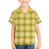 Yellow Hawaiian Quilt Family Matching Off Shoulder Maxi Dress and Hawaiian Shirt Hawaii Pineapple Monstera Palaka Motifs LT14 Son's Shirt Yellow - Polynesian Pride