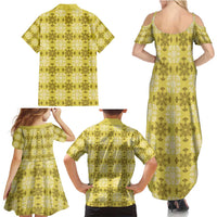 Yellow Hawaiian Quilt Family Matching Summer Maxi Dress and Hawaiian Shirt Hawaii Pineapple Monstera Palaka Motifs LT14 - Polynesian Pride