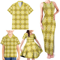 Yellow Hawaiian Quilt Family Matching Tank Maxi Dress and Hawaiian Shirt Hawaii Pineapple Monstera Palaka Motifs LT14 - Polynesian Pride