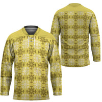 Yellow Hawaiian Quilt Hockey Jersey Hawaii Pineapple Monstera Palaka Motifs - Polynesian Pride