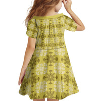 Yellow Hawaiian Quilt Kid Short Sleeve Dress Hawaii Pineapple Monstera Palaka Motifs LT14 - Polynesian Pride