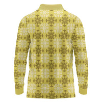 Yellow Hawaiian Quilt Long Sleeve Polo Shirt Hawaii Pineapple Monstera Palaka Motifs LT14 - Polynesian Pride