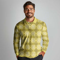 Yellow Hawaiian Quilt Long Sleeve Polo Shirt Hawaii Pineapple Monstera Palaka Motifs LT14 - Polynesian Pride