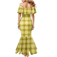 Yellow Hawaiian Quilt Mermaid Dress Hawaii Pineapple Monstera Palaka Motifs - Polynesian Pride