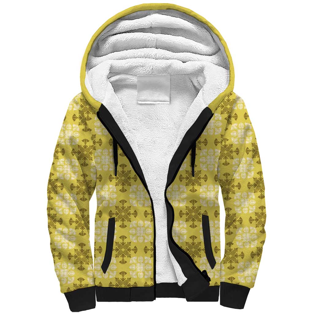 Yellow Hawaiian Quilt Sherpa Hoodie Hawaii Pineapple Monstera Palaka Motifs LT14 Unisex Yellow - Polynesian Pride